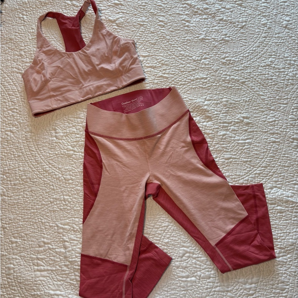 Outdoor Voices Pink Leggings and Sports Bra Set